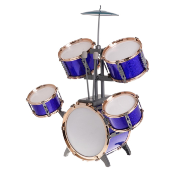 Duża Perkusja 5-bębnowa dla dzieci 3+ Niebieski + Metalowy talerz + 2 Pałki + Krzesełko